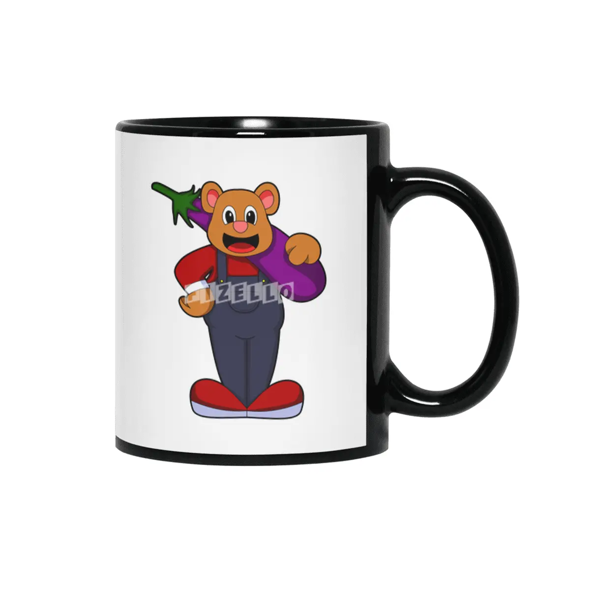 Bear at Farmer with Eggplant Siyah Kupa