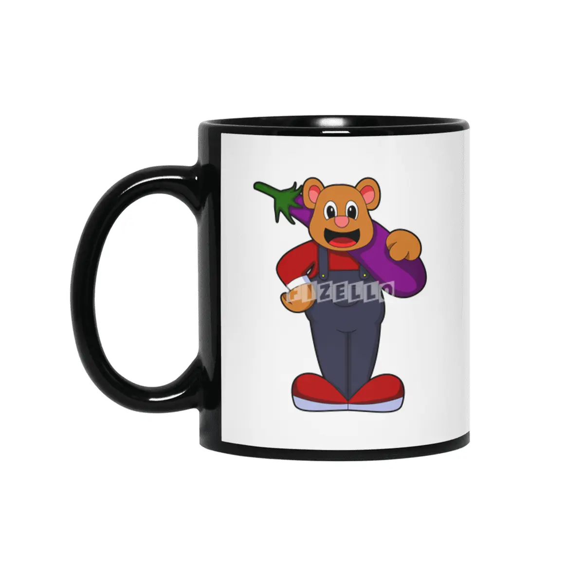 Bear at Farmer with Eggplant Siyah Kupa