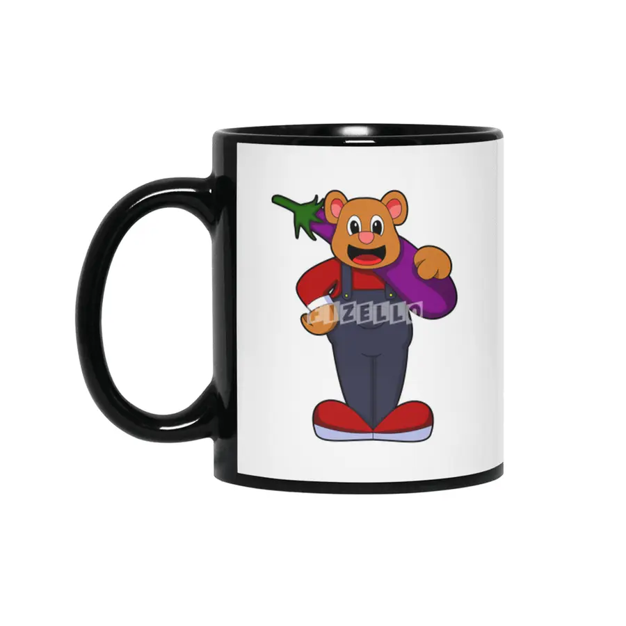 Bear at Farmer with Eggplant Siyah Kupa