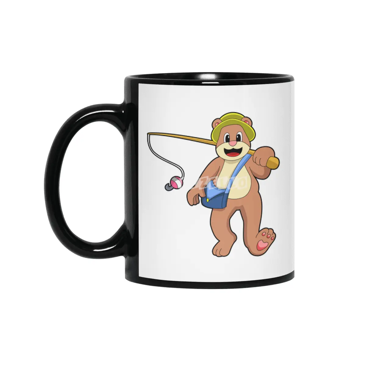 Bear at Fishing with Fishing rod Siyah Kupa