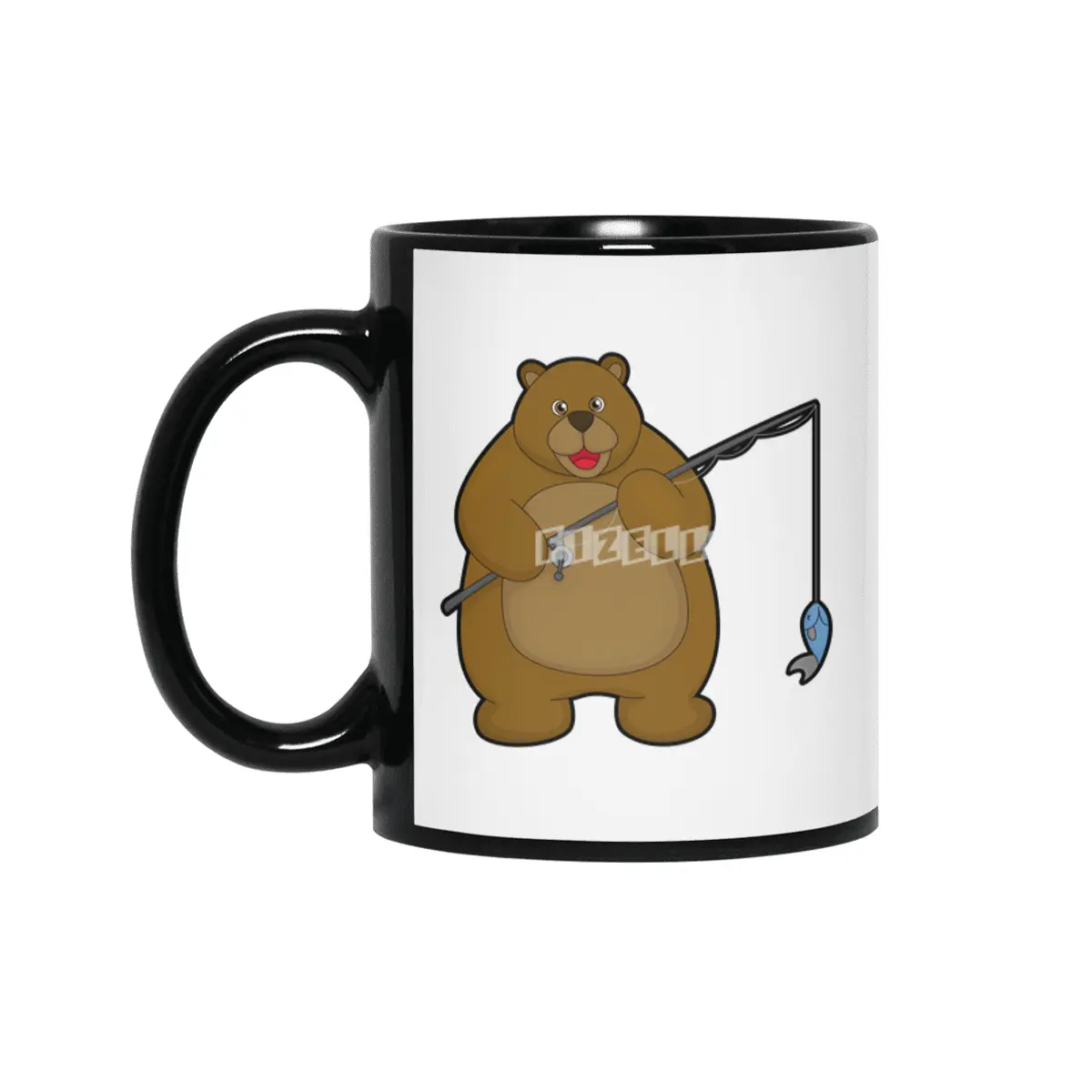 Bear at Fishing with Fishing rod & Fish Siyah Kupa