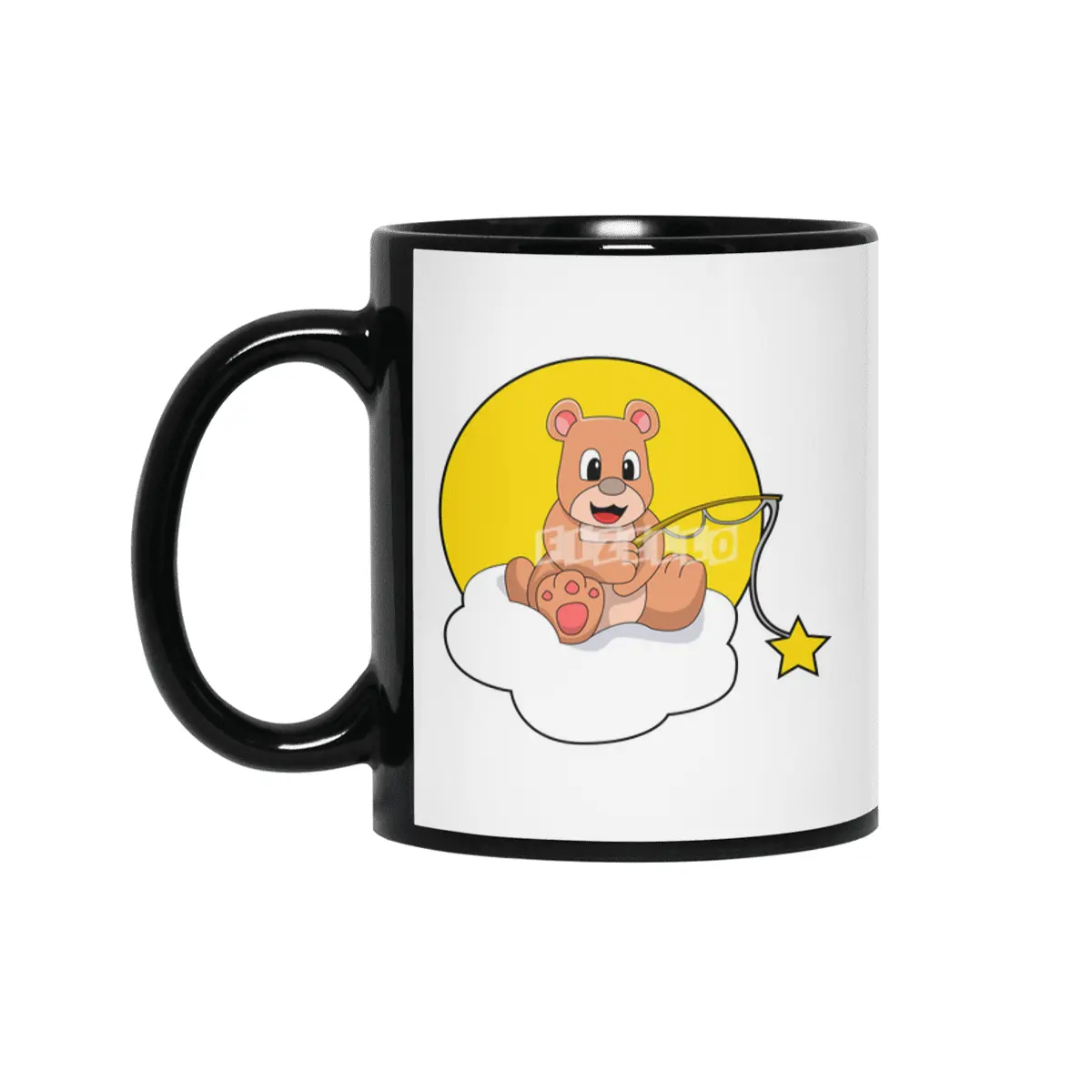 Bear at Fishing with Fishing rod on Cloud Siyah Kupa