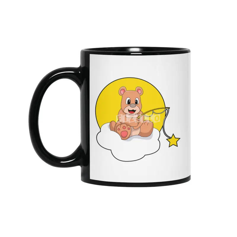 Bear at Fishing with Fishing rod on Cloud Siyah Kupa