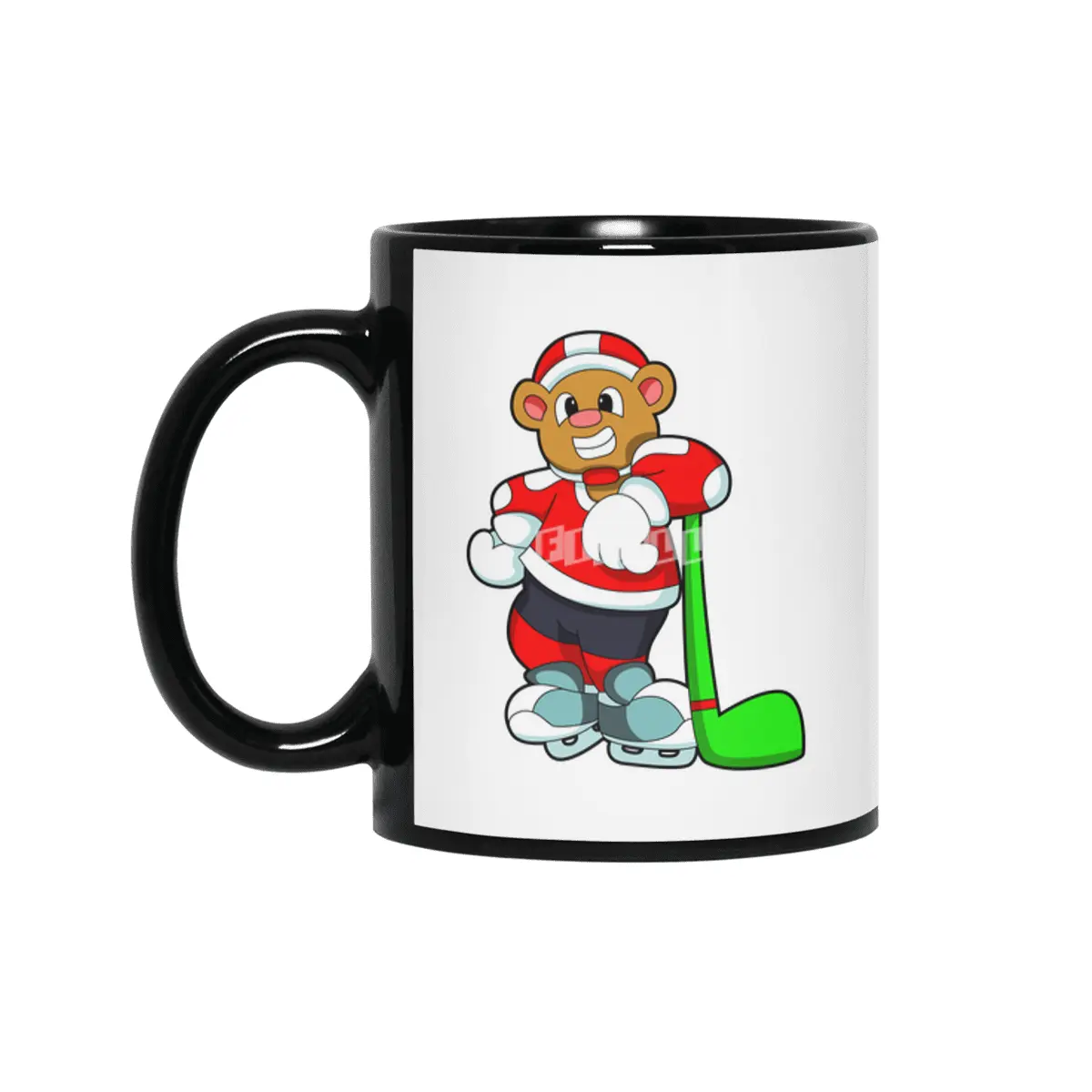 Bear at Ice hockey with Ice hockey stick Siyah Kupa