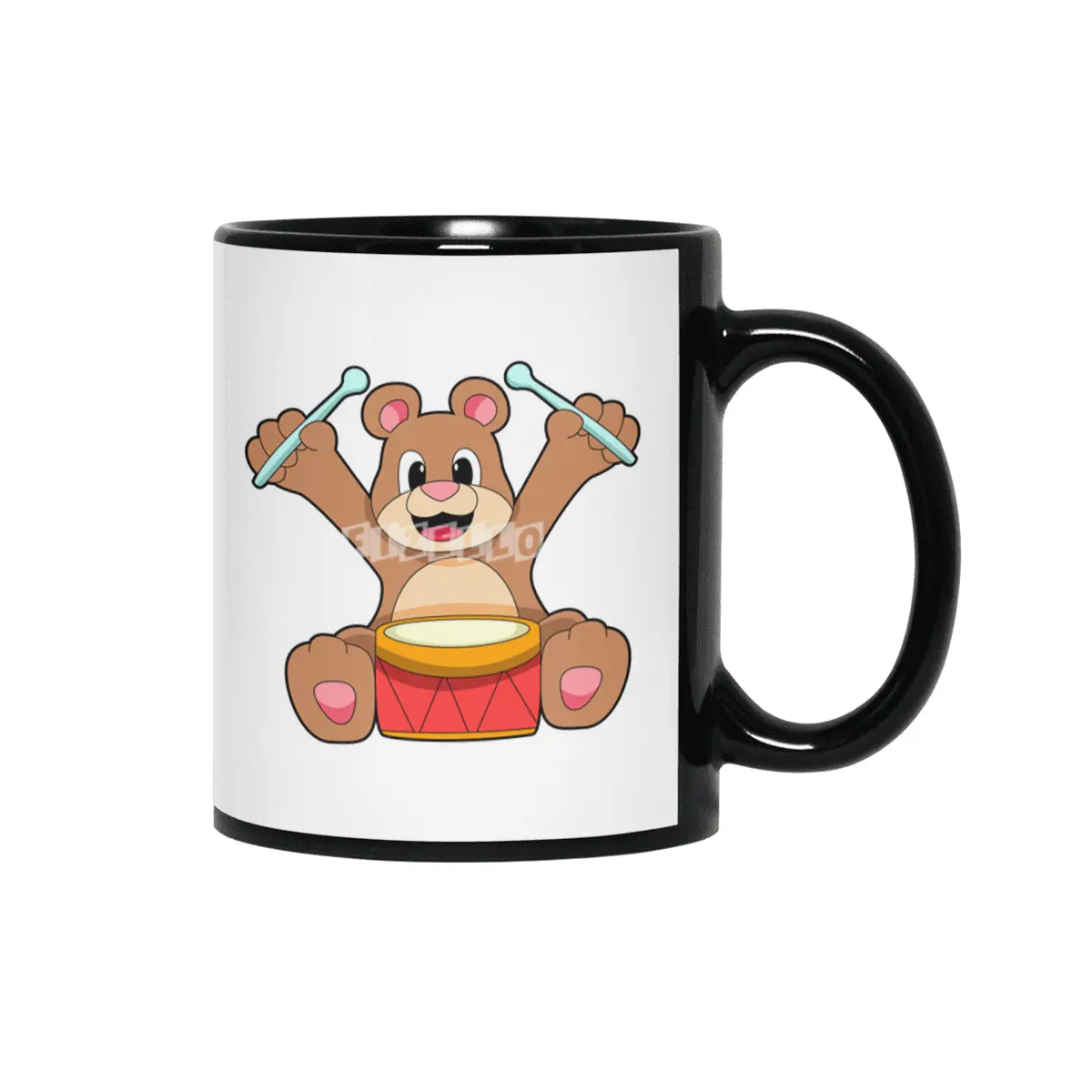 Bear at Music with Drum Siyah Kupa