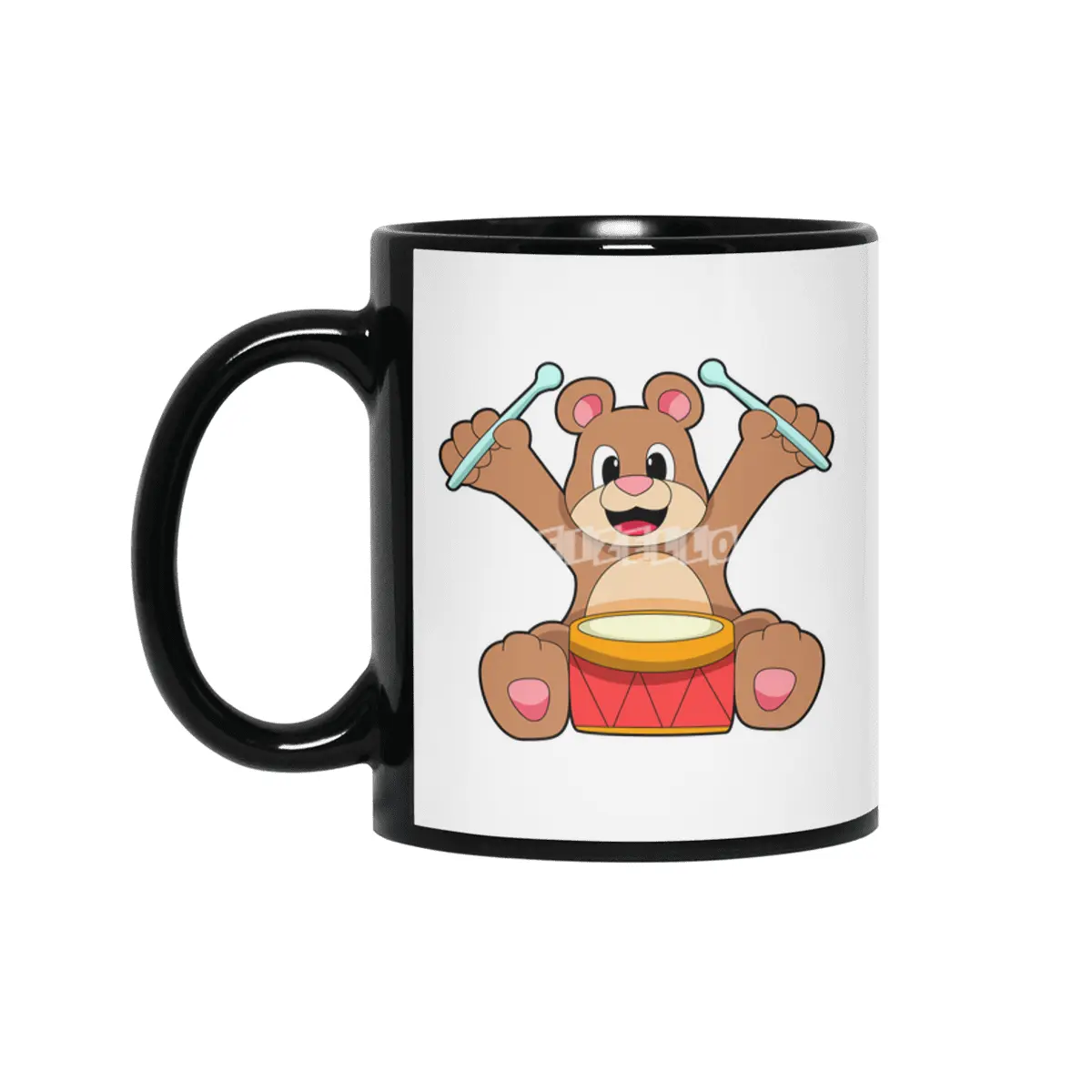 Bear at Music with Drum Siyah Kupa
