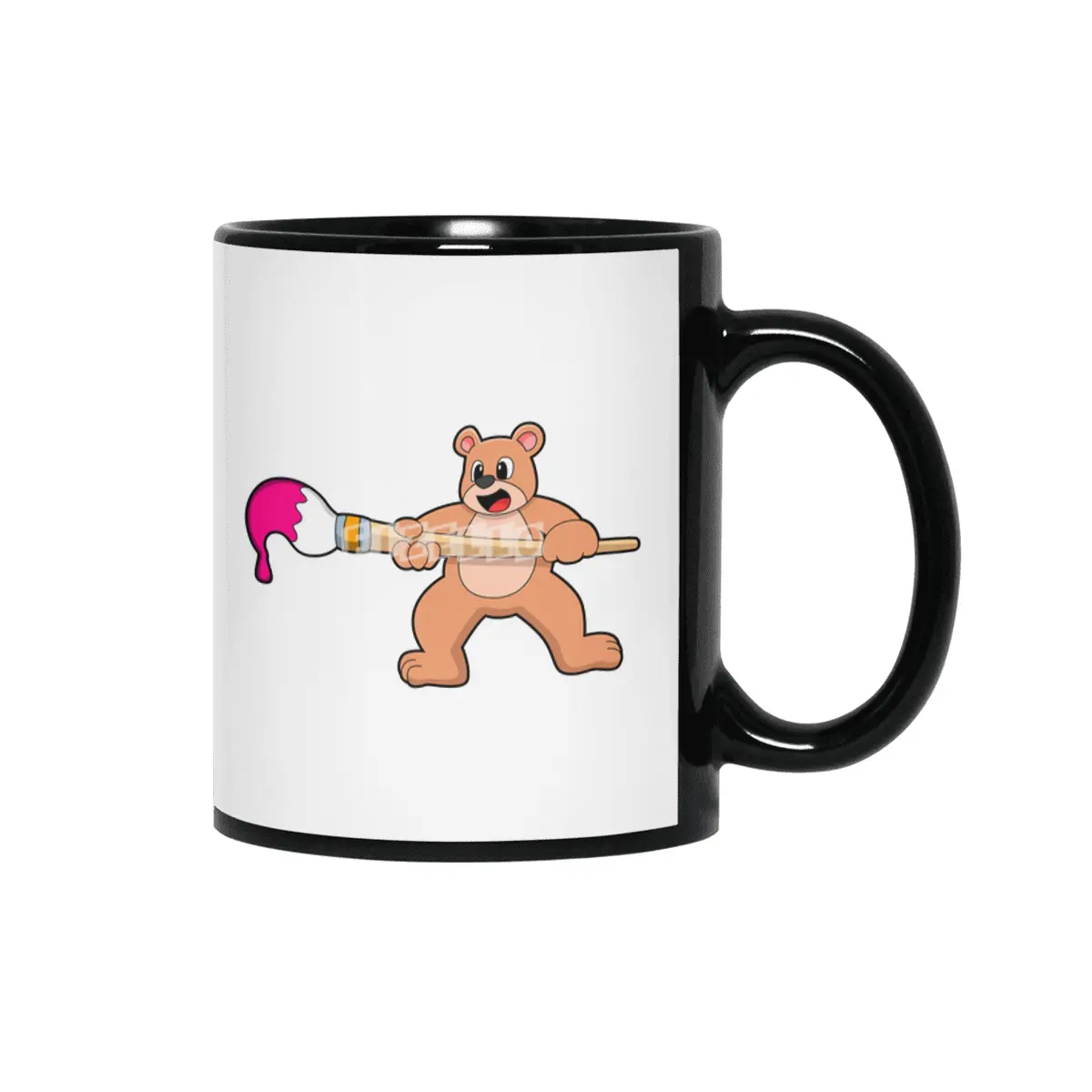 Bear at Painting with Brush & Paint Siyah Kupa