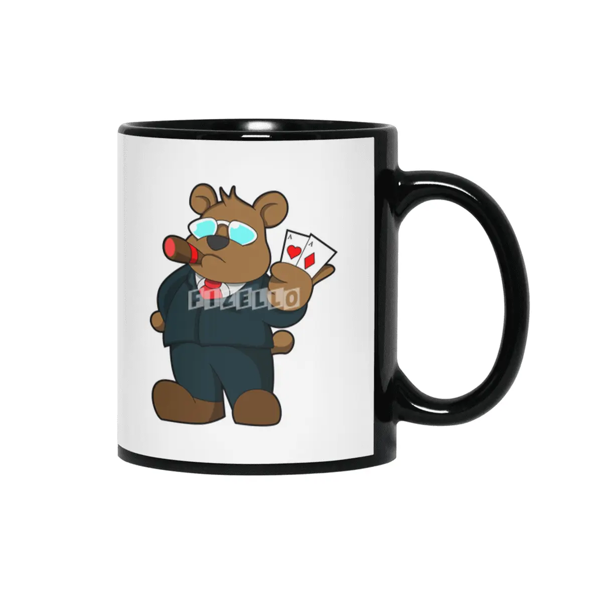 Bear at Poker with Cards Siyah Kupa