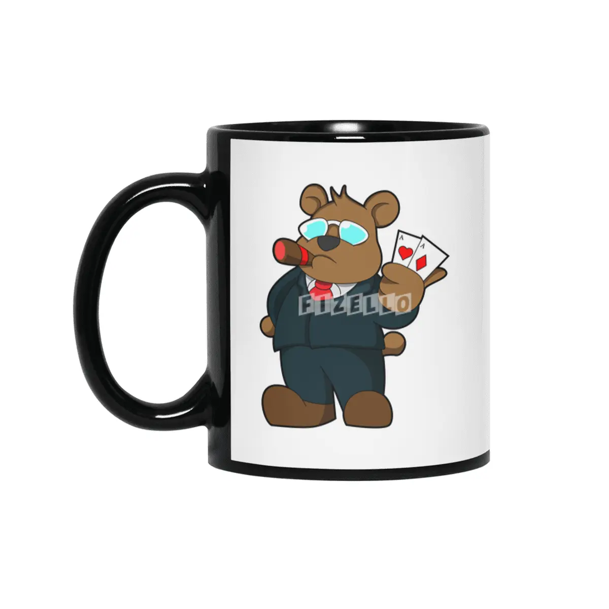 Bear at Poker with Cards Siyah Kupa