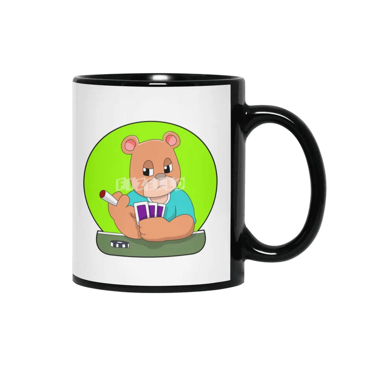 Bear at Poker with Cards & Poker chip Siyah Kupa