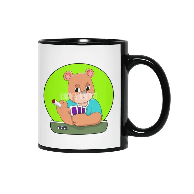 Bear at Poker with Cards & Poker chip Siyah Kupa