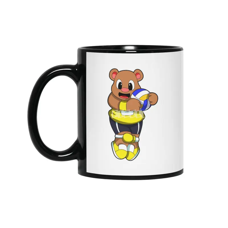 Bear at Sports with Volleyball Siyah Kupa