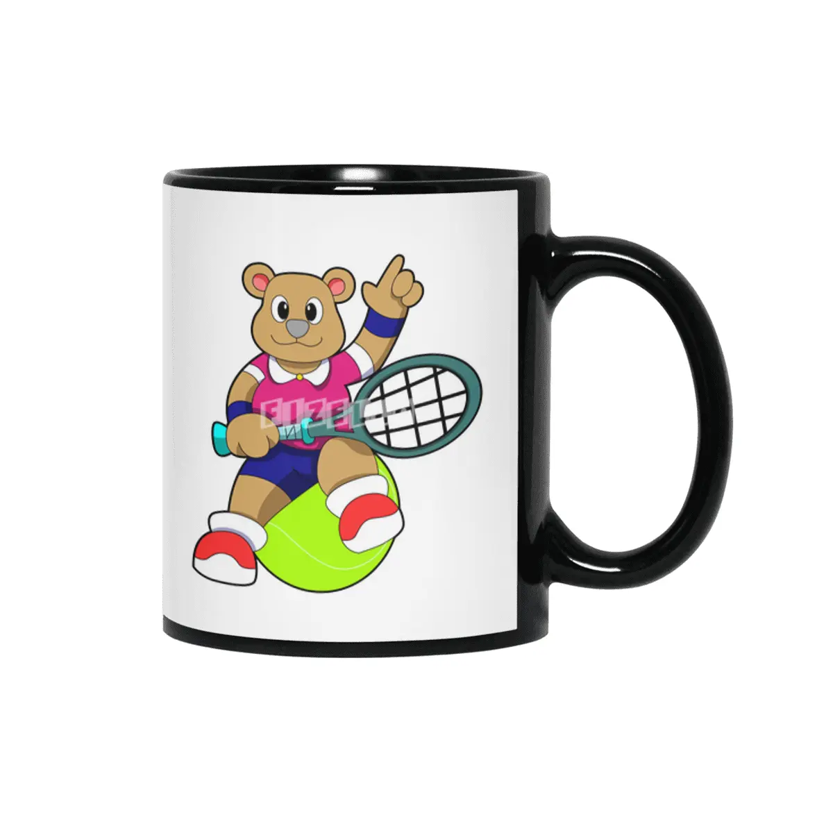 Bear at Tennis with Tennis racket & Tennis ball Siyah Kupa