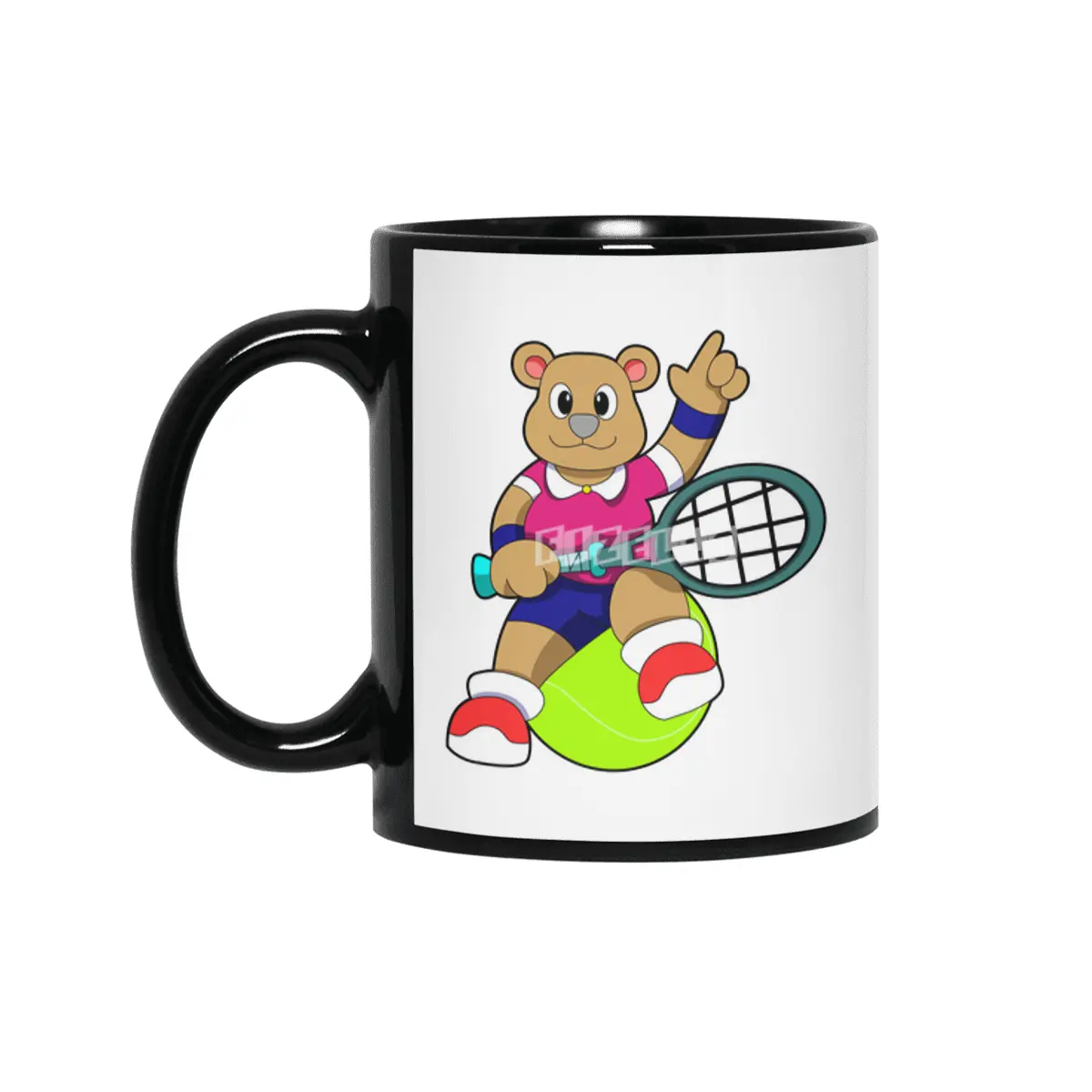 Bear at Tennis with Tennis racket & Tennis ball Siyah Kupa