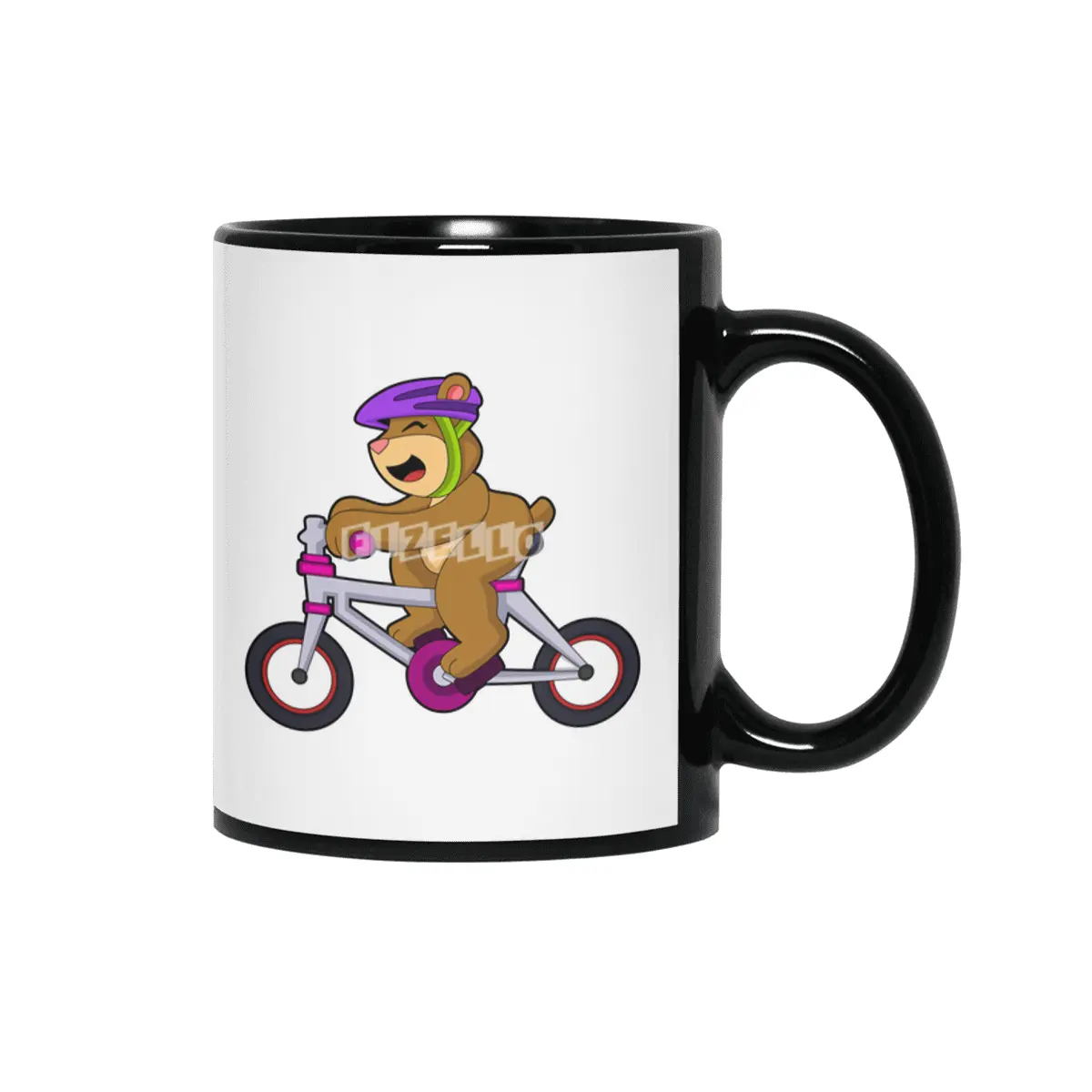 Bear with Bicycle & Helmet Siyah Kupa