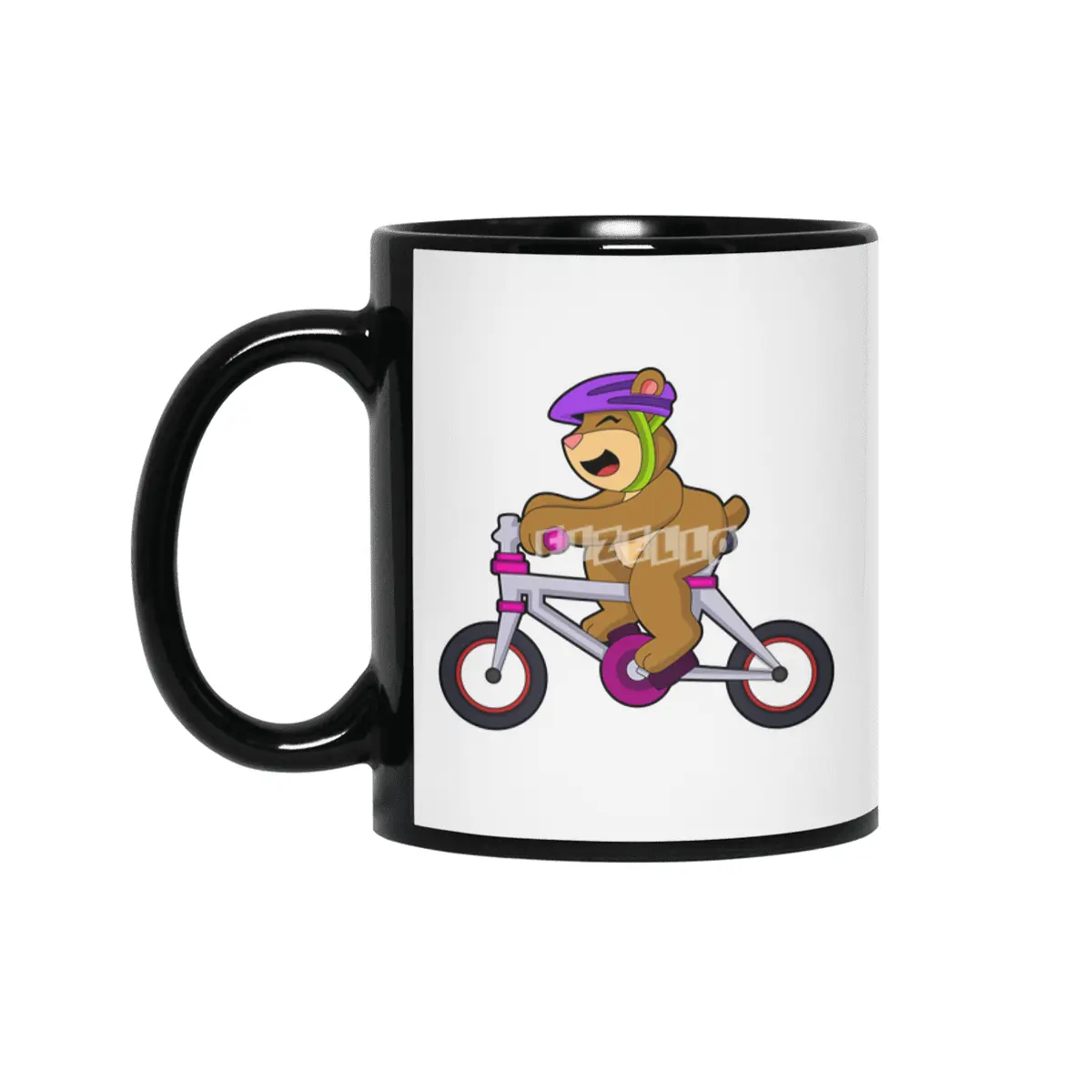 Bear with Bicycle & Helmet Siyah Kupa