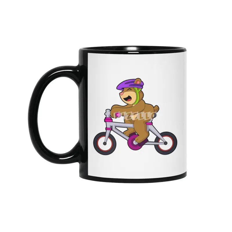 Bear with Bicycle & Helmet Siyah Kupa