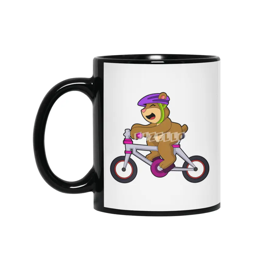 Bear with Bicycle & Helmet Siyah Kupa