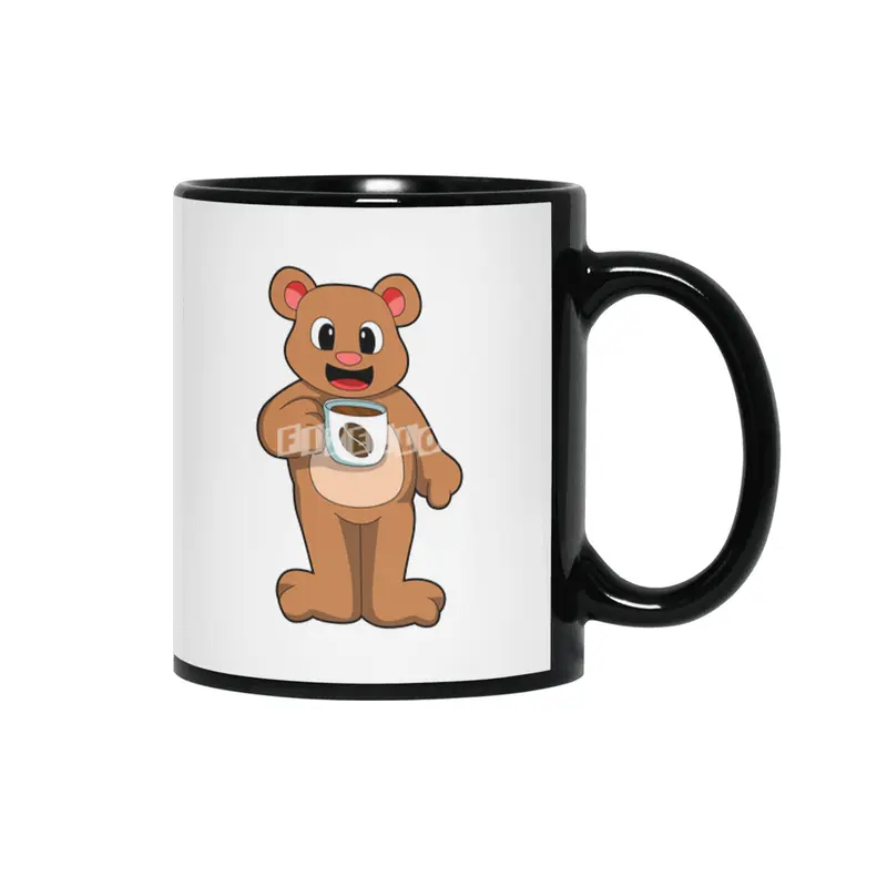 Bear with Cup of Coffee Siyah Kupa