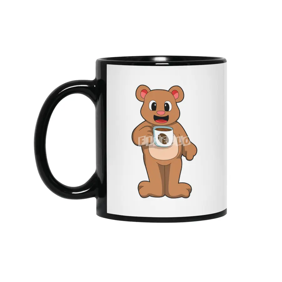 Bear with Cup of Coffee Siyah Kupa
