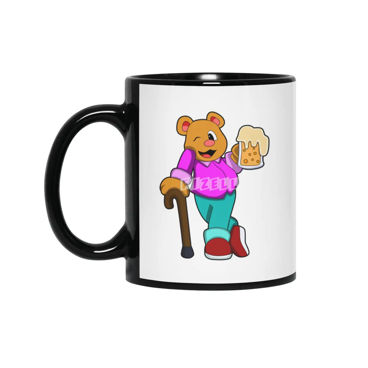 Bear with Glass of Beer & Walkingstick Siyah Kupa