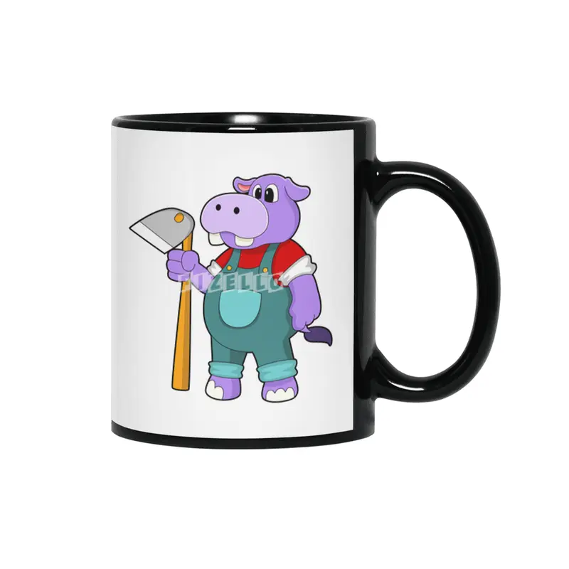 Hippo as Farmer with Garden hoe Siyah Kupa