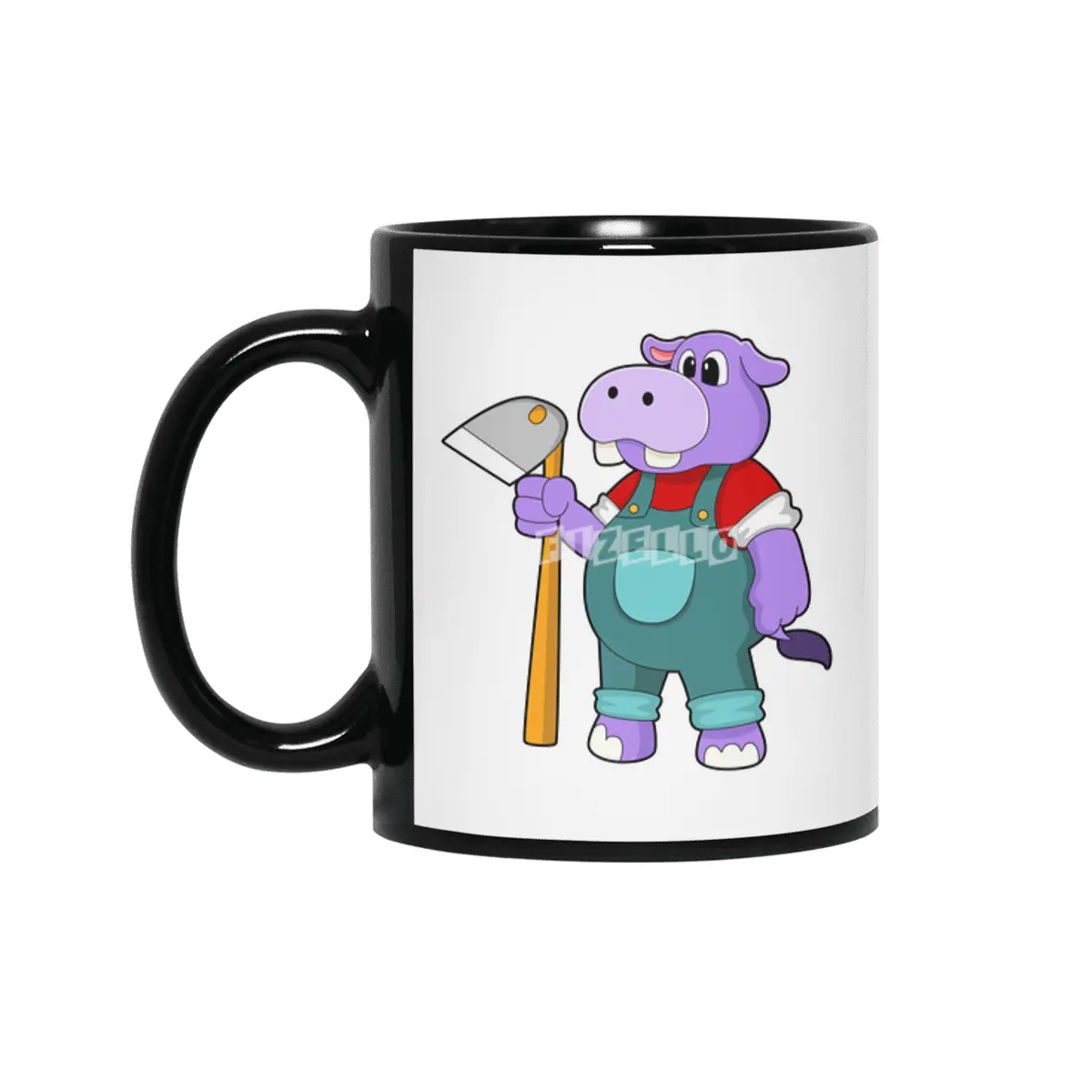 Hippo as Farmer with Garden hoe Siyah Kupa
