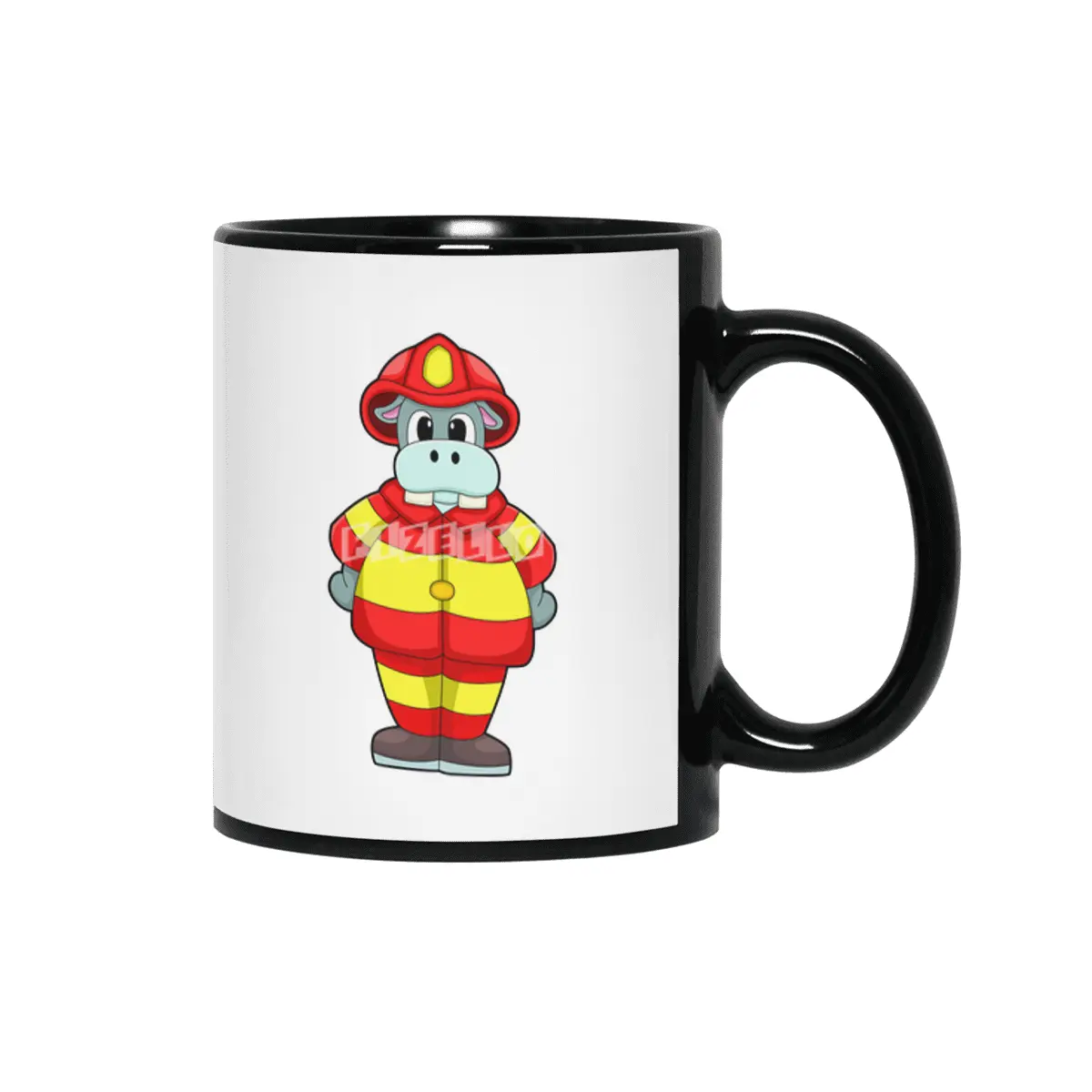 Hippo as Firefighter at Fire department with Hat Siyah Kupa