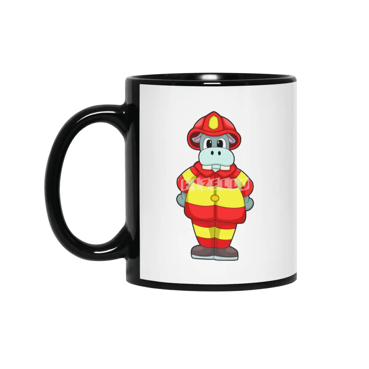 Hippo as Firefighter at Fire department with Hat Siyah Kupa