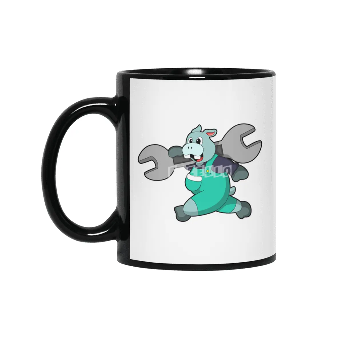 Hippo as Mechanic with Wrench Siyah Kupa