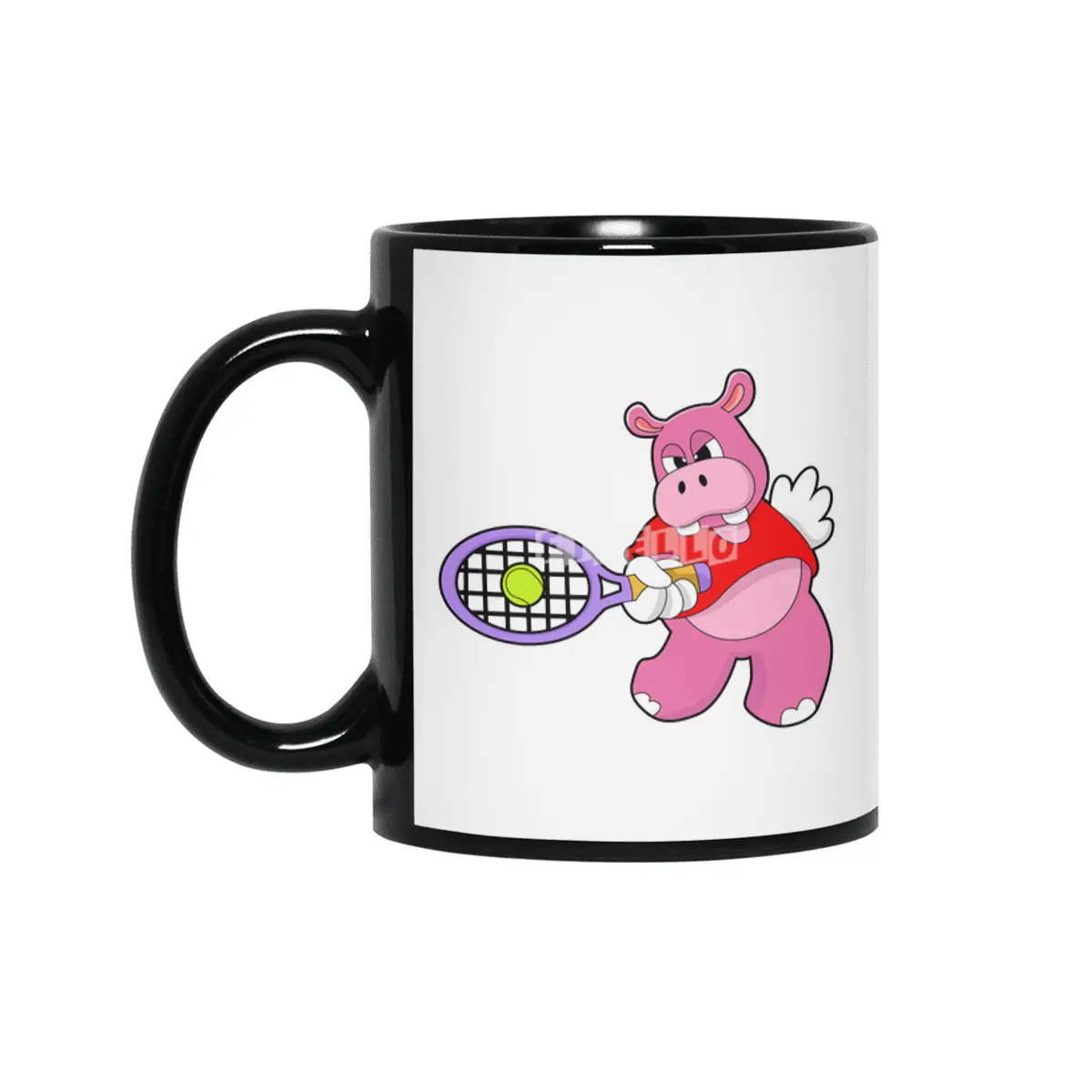 Hippo at Tennis with Tennis racket Siyah Kupa
