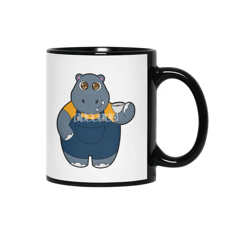 Hippo with Cup of Coffee Siyah Kupa