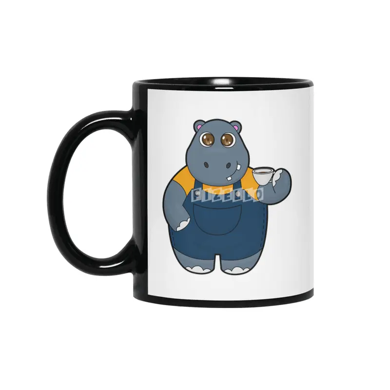 Hippo with Cup of Coffee Siyah Kupa