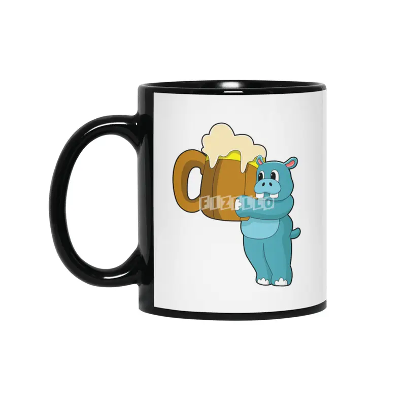 Hippo with Mug of Beer Siyah Kupa