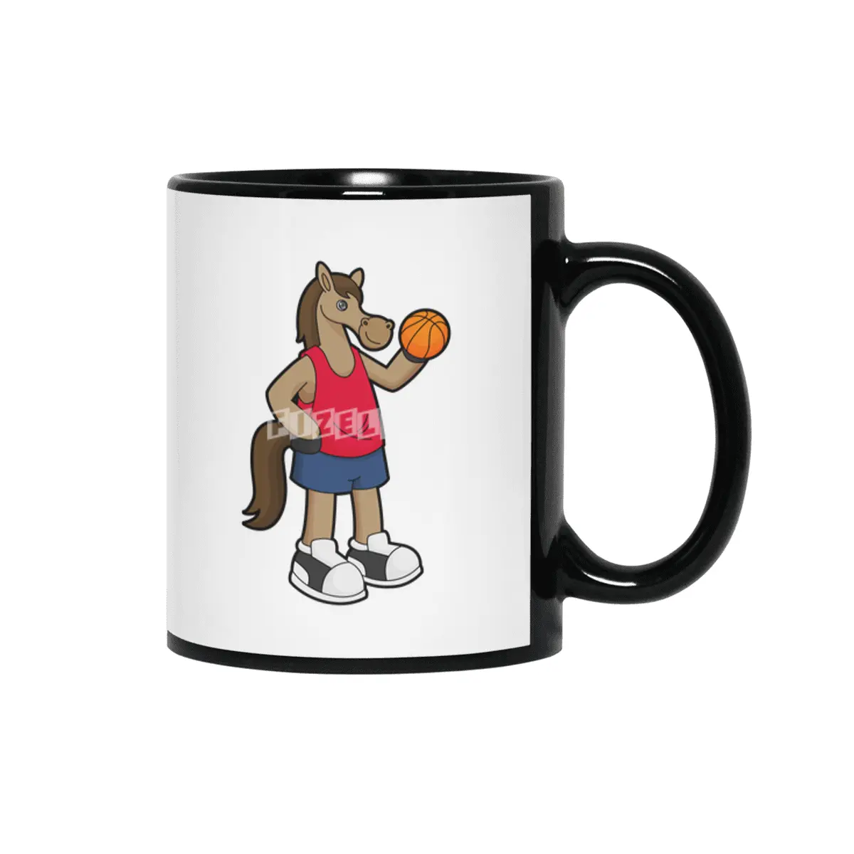Horse as Basketball player with Basketball Siyah Kupa
