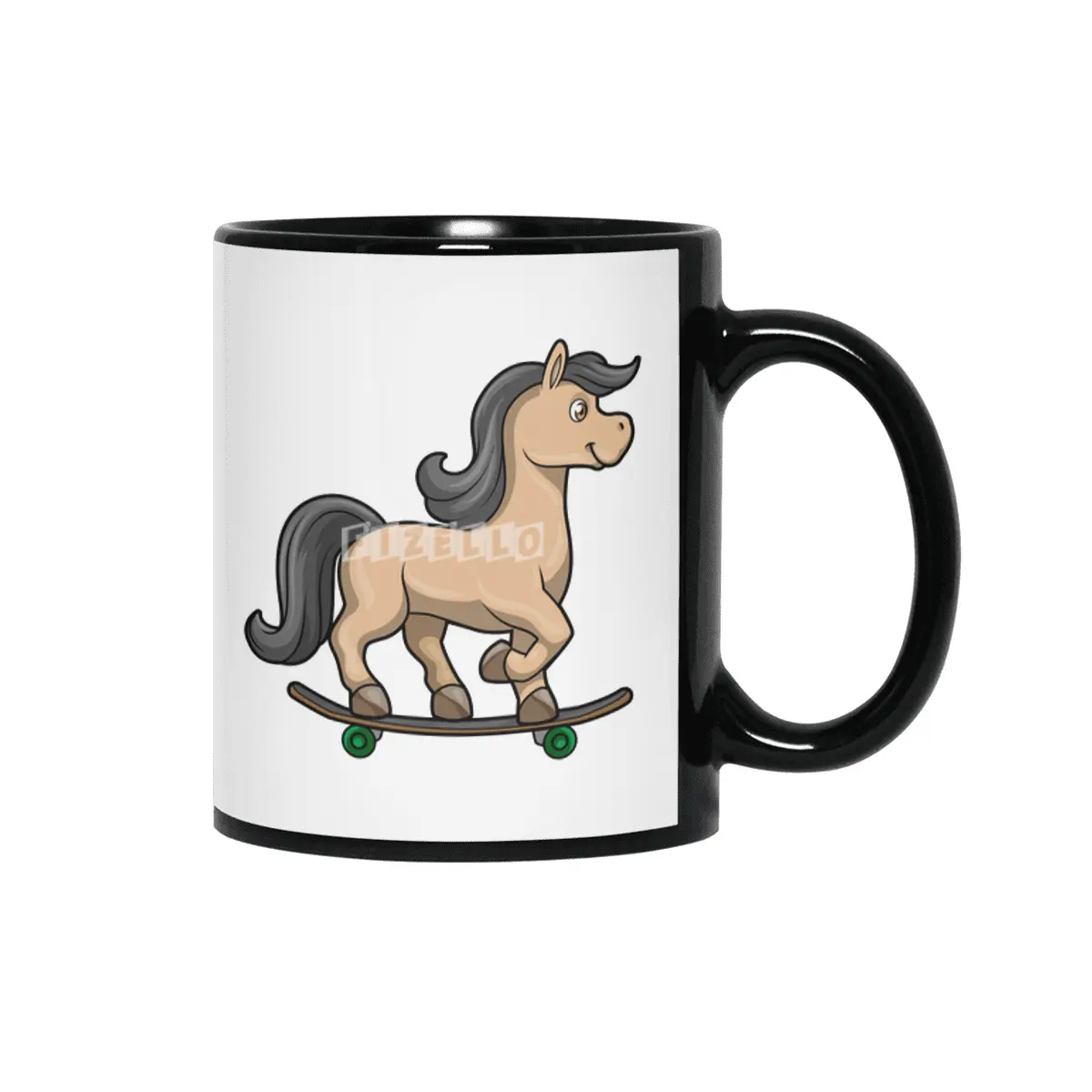 Horse as Skater with Skateboard Siyah Kupa