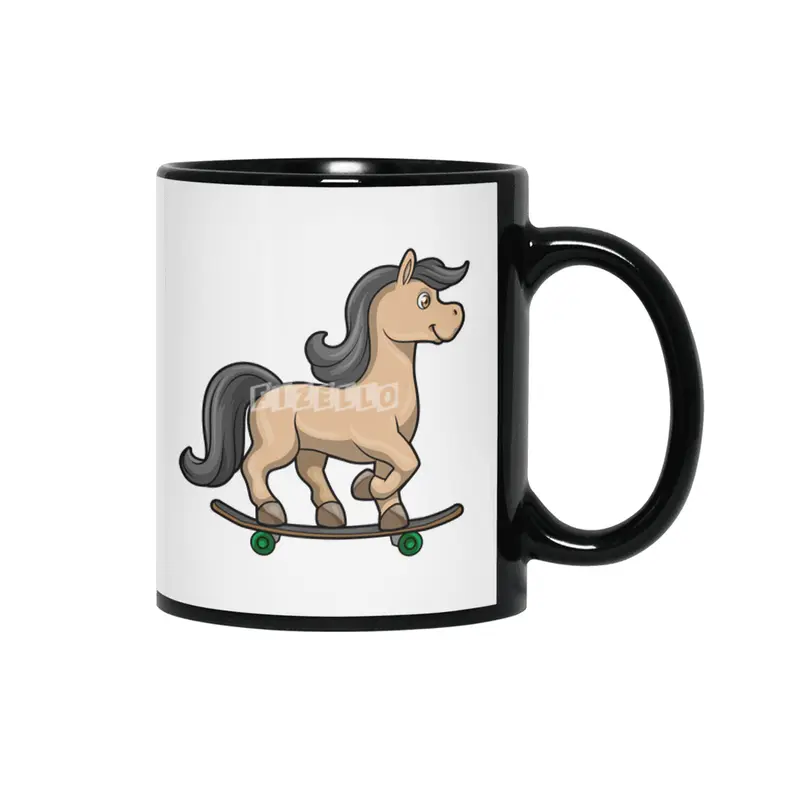Horse as Skater with Skateboard Siyah Kupa