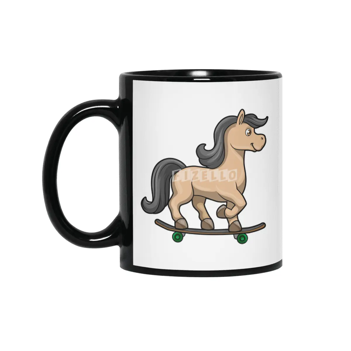 Horse as Skater with Skateboard Siyah Kupa