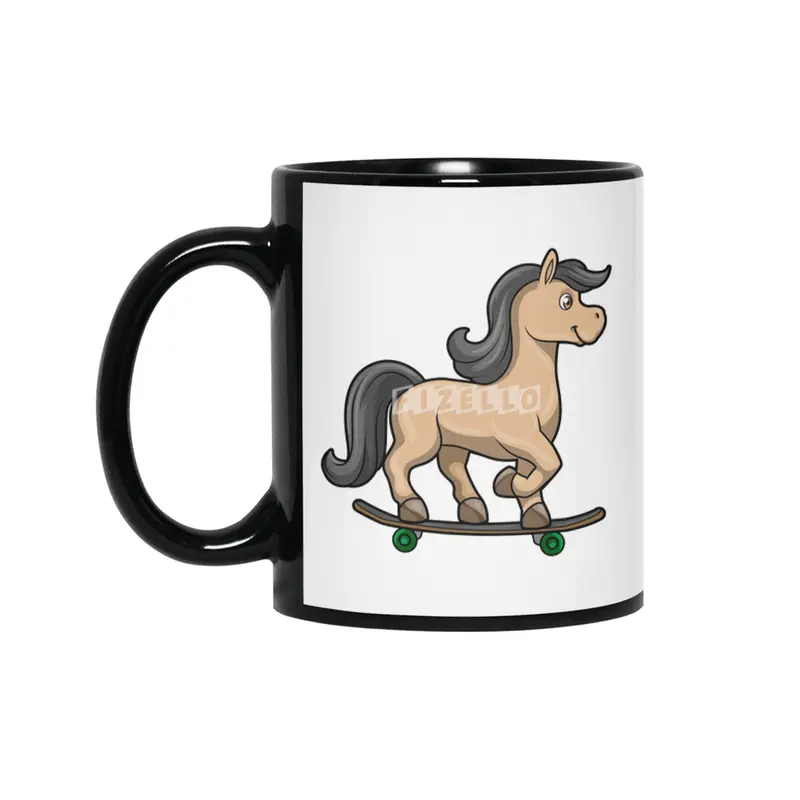 Horse as Skater with Skateboard Siyah Kupa