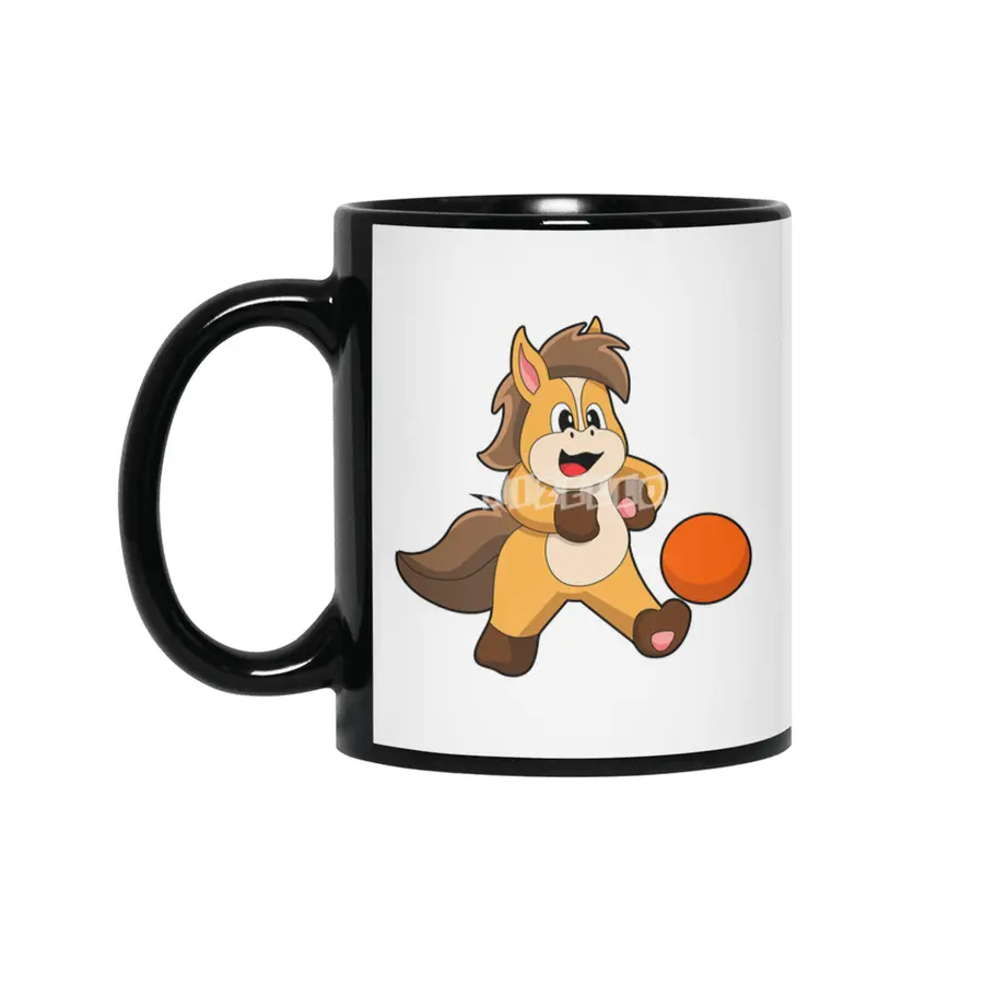 Horse as Soccer player with Soccer ball Siyah Kupa