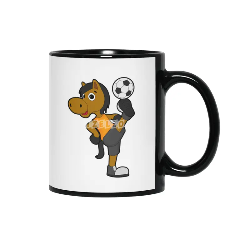 Horse as Soccer player with Soccer ball Siyah Kupa