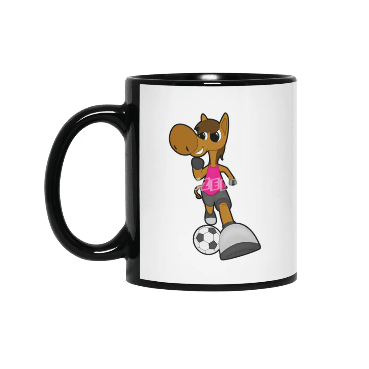 Horse as Soccer player with Soccer ball Siyah Kupa