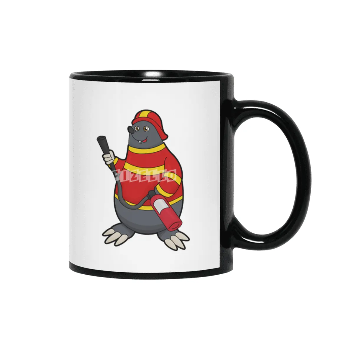 Mole as Firefighter with Fire extinguisher Siyah Kupa