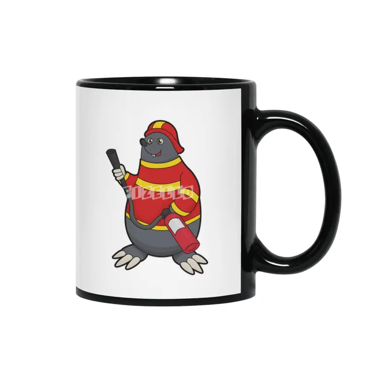 Mole as Firefighter with Fire extinguisher Siyah Kupa