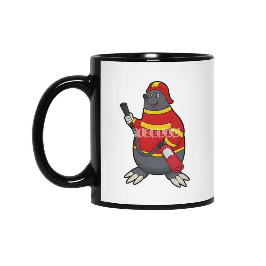Mole as Firefighter with Fire extinguisher Siyah Kupa