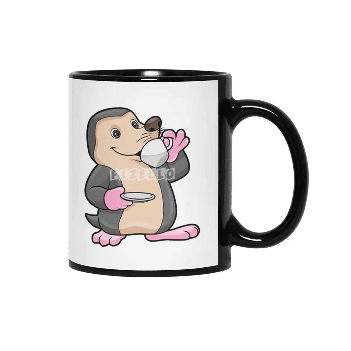 Mole with Cup of Coffee & Saucer Siyah Kupa