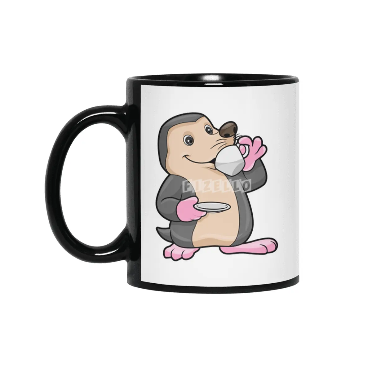 Mole with Cup of Coffee & Saucer Siyah Kupa
