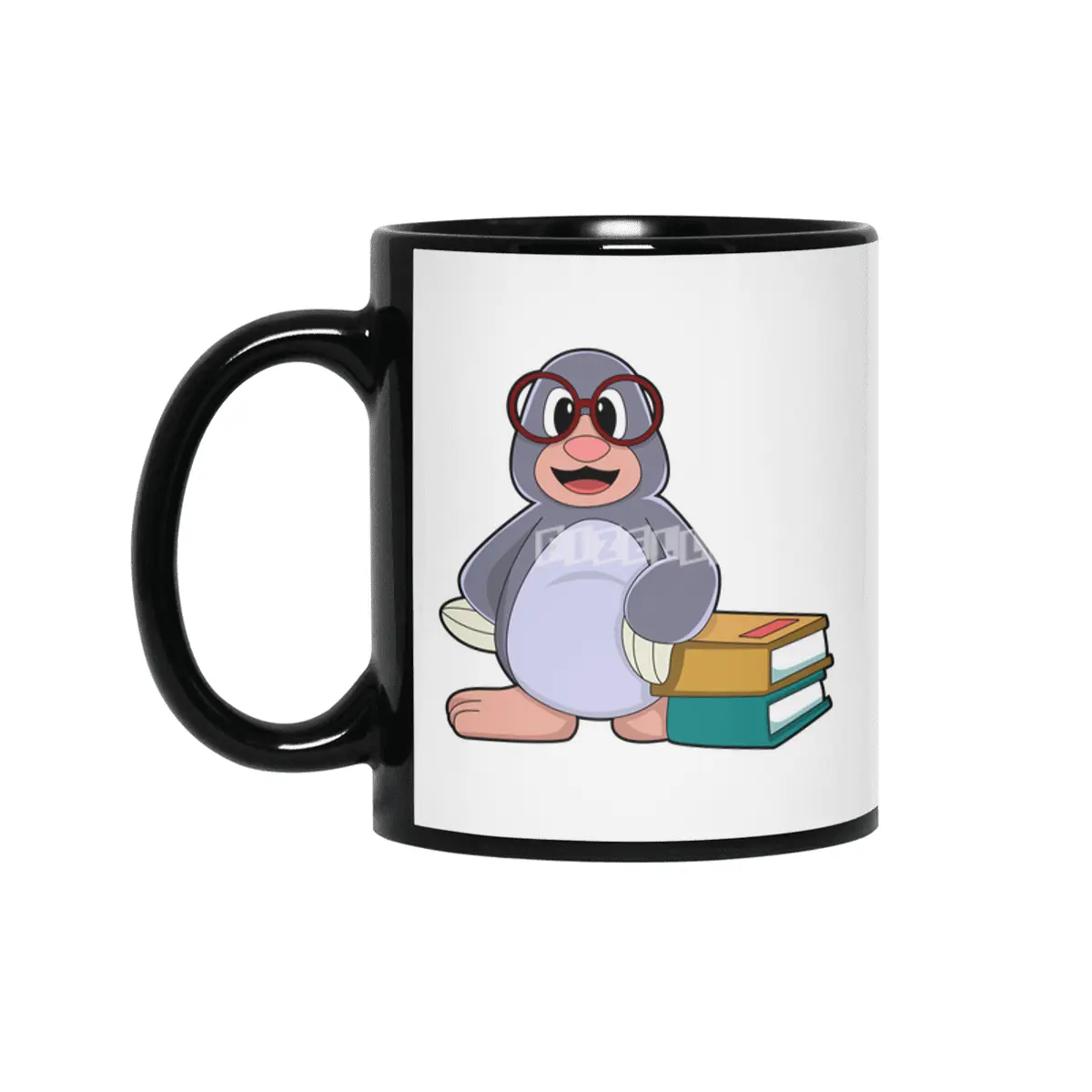 Mole with Glasses & Books Siyah Kupa