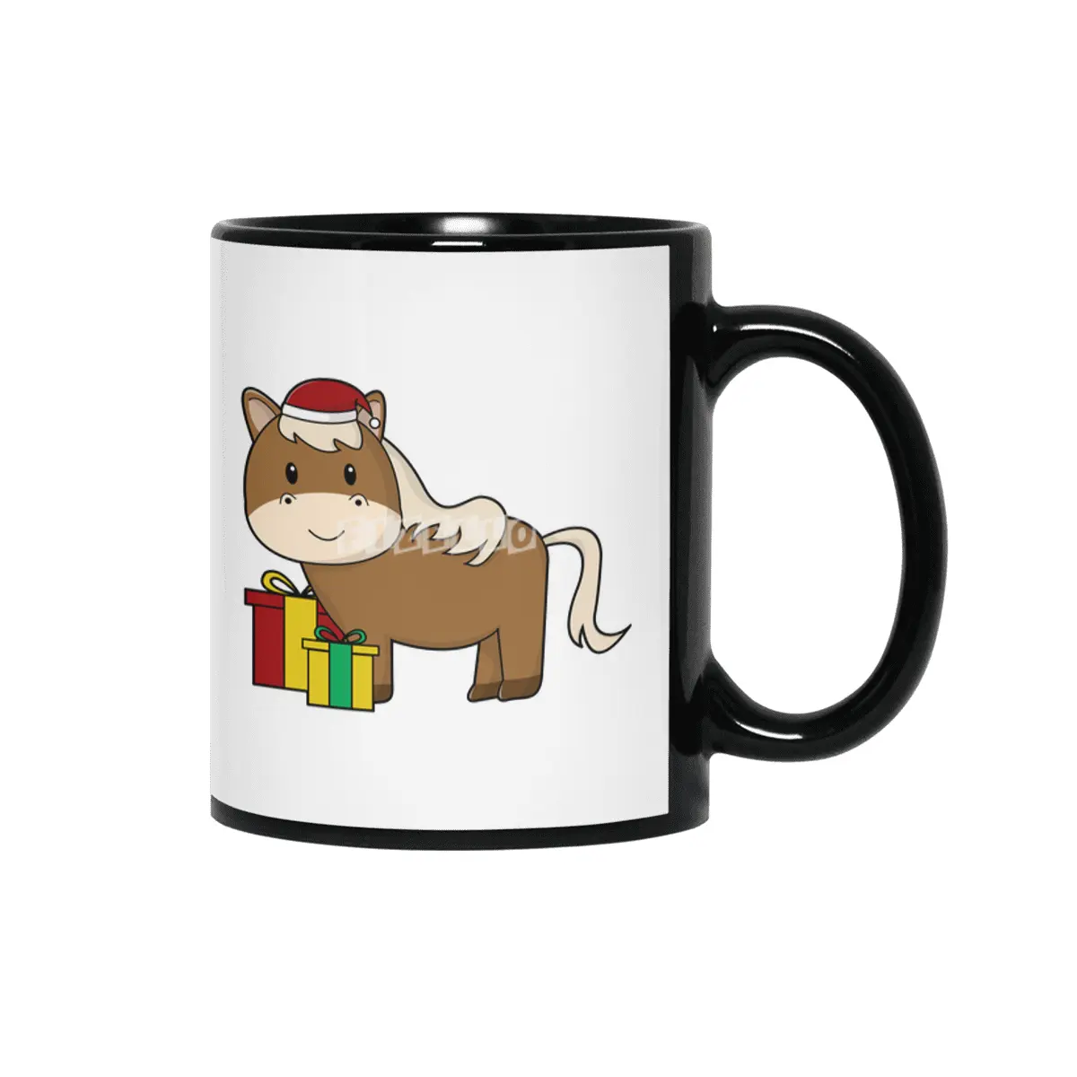 Horse with Santa hat & Gifts Siyah Kupa