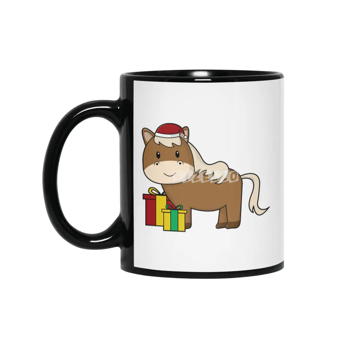 Horse with Santa hat & Gifts Siyah Kupa